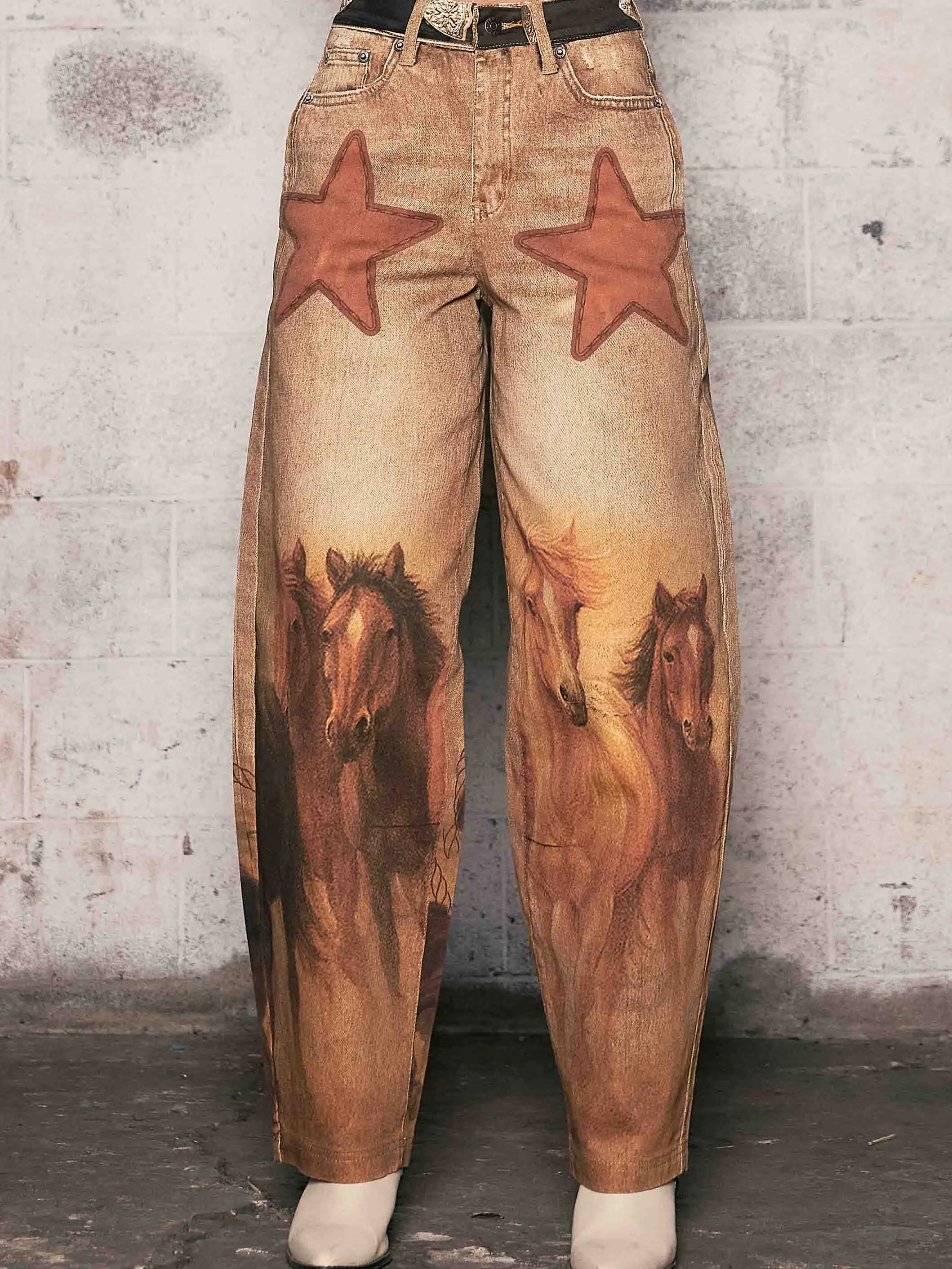 [XPT827] Horse Print Baggy Jeans