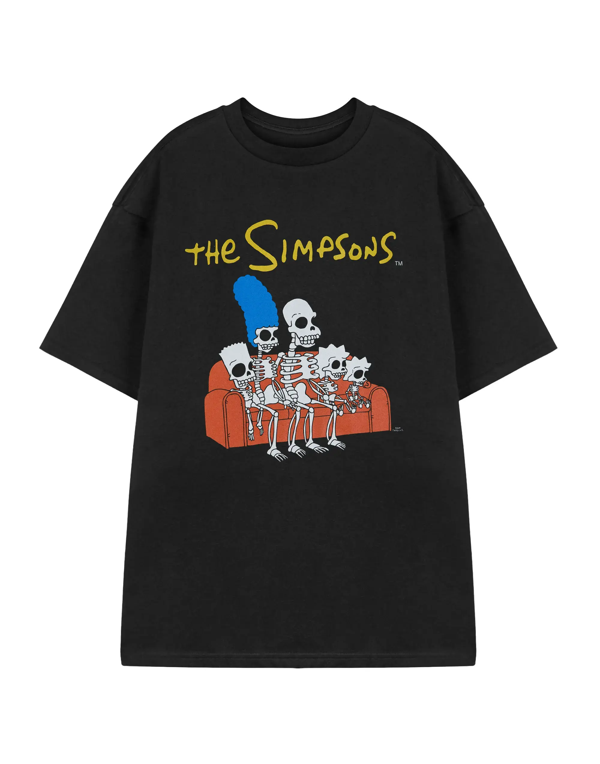 The Simpsons Skeleton Family T-Shirt, Funny Halloween Cartoon Graphic Tee, Spooky Couch Scene Shirt, Classic TV Inspired, Unisex Short Sleeve T-Shirt