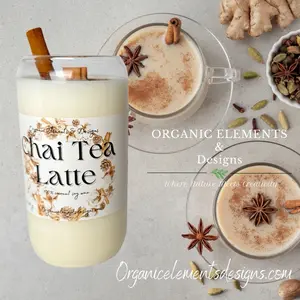 Chai Tea Latte Candle bamboo glass cup Freshener  Nature  Aroma