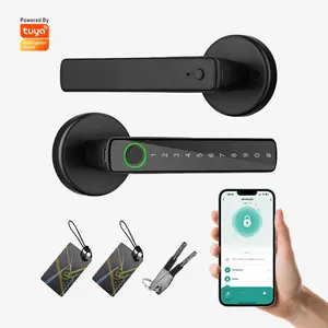 Smart Fingerprint Door Lock Handle 4 in 1 Keyless Entry Biometric Fingerprint Card App Control Backup Key with Local Data Storage for Bedroom Door Home Office Apartment