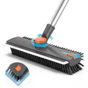 Floor Scrub Brush, 3 in 1 Floor Scrub Brush with 54-in Adjustable Long Handle and Scraper Heavy Duty Stiff Bristle Floor Scrubber for Cleaning Shower Bathroom Kitchen Patio Garage