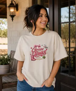 Choosin’ Texas Western Graphic Tee | Bella Canvas Soft Cream Shirt | Country Cowgirl Bow Tee | Trendy Southern Graphic T-Shirt