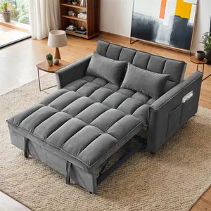 Spaco 3-in-1 Convertible Sofa Bed,  Sleeper Sofa with Pull-Out Bed,Loveseat with Three-level Adjustable Backrest and Side Pocket, for Living Room Dorm Apartment, Linen, Dark Gray