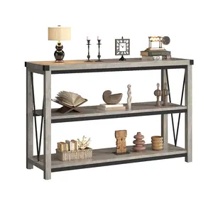 47" Narrow Farmhouse Console Table with 3 Tiers and Storage – Long Wooden Entryway, Hallway, Living Room, Foyer and Behind Couch Table