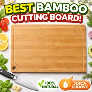 Bamboo Cutting Board - Multi-Sizes Wooden Cutting Boards for Kitchen, Convenient Kitchen Essentials with Deep Juice Grooves， Cutting Board for Chopping & Serving, Large, Natural