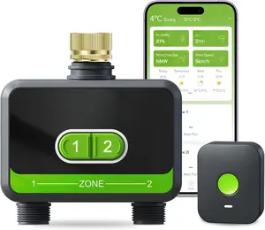 WiFi Water Timer for Garden Hose with Brass Inlet, 2-Zone  Hose Timer, WiFi Irrigation Controller, Automatic Sprinkler Watering System for Lawns and Yard
