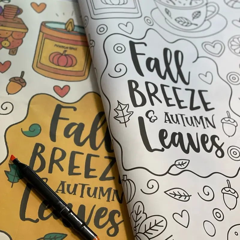 Fall Breeze & Autumn Leaves Jumbo Coloring Poster 24in x 36in for Creative Art Activities