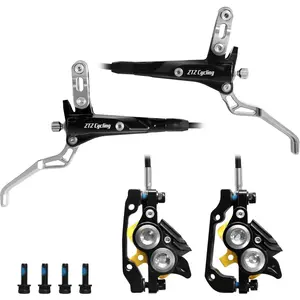 ZTZ MTB 4-Piston Hydraulic Brake Set, Hydraulic Disc Brakes with Ceramic Pads, Compatible with Mountain Bikes & E-Bikes (Pre-Bled, Front 850mm and Rear 1550mm)