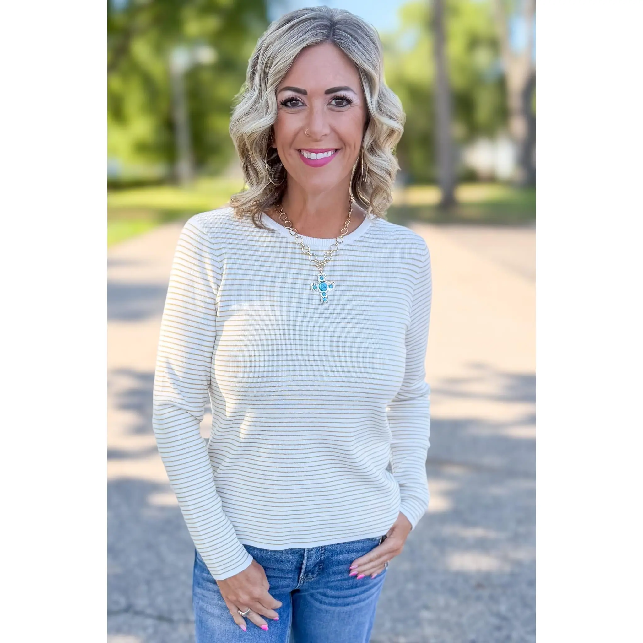 Ivory & Mustard Pinstriped Sweater