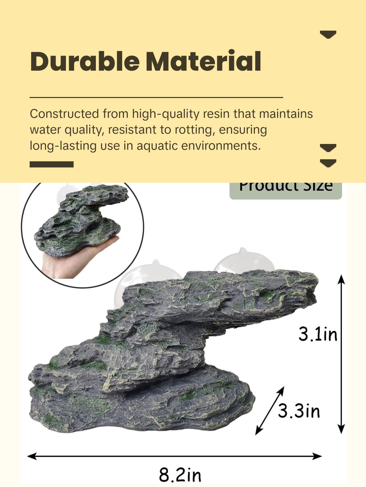 Turtle Basking Platform Reptile Climbing Shale Resin Step Ledge Stone Aquarium Ornament Rock Landscaping Decoration with Suction Cups for Frogs Newts Amphibians Lizard (Medium:8.2”Lx3.3”Wx3.1”H)