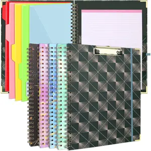 Clipboard Folio with Refillable Notepad,Hardcover Spiral Clipboard Folder, 5 Dividers,10 Pockets Storage Clipboard Notebook,Versatile Clip Board,Clipboards Portfolio Planner for Office-Classic Blue