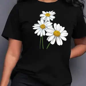Women's Short Sleeve T-Shirt with Daisy Print – Stylish and Comfortable Casual Top