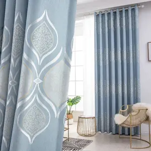 Nordic Jacquard Floral Curtain, Modern Minimalist Blackout Drapes, Blue Color, Home Decor for Living Room Bedroom, Home Decoration Curtain