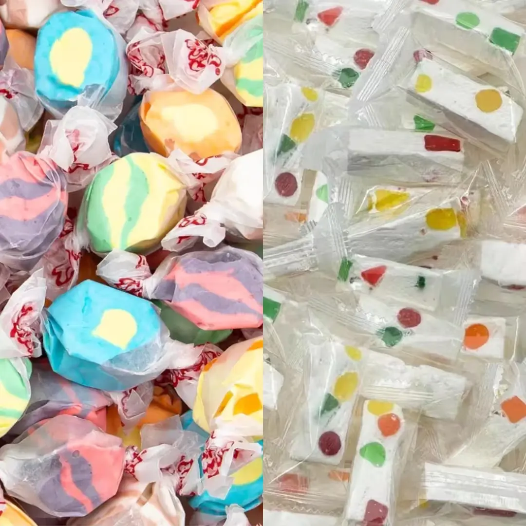 RICH & RICHERS Jujube Nougats & Taffy Town Saltwater Taffy 1lb Assorted Chewy Candy Mix Fruity Soft Retro Nostalgic Bulk Sweets TikTok Viral Bonbon Snack