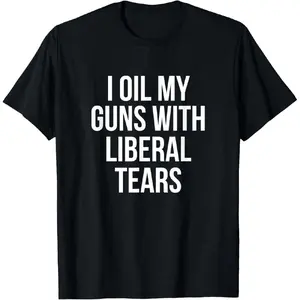 I Oil My Guns With Liberal Tears Political soft and cozy T-shirt Skeleton Man