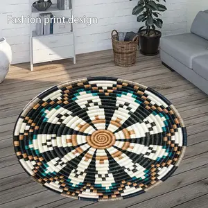 1piece of fashionable woven rope printed 2D plan circular pattern floor mat, suitable for bedroom bedside decoration, living room home decoration, balcony decoration, hotel decoration, entrance, kitchen, bathroom and other places, available in all seasons