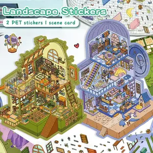 Landscape Stickers, Creative Craft Kit, Large Reusable Glossy Surface, Cartoon Animal Design for Scrapbooking & Handmade Crafts, Perfect for Journals & DIY Projects