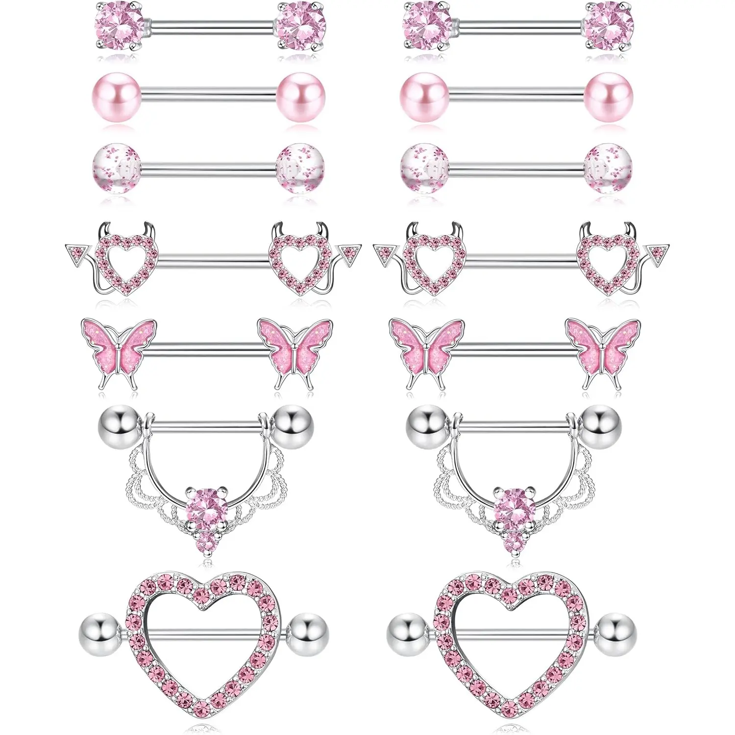 A. Pink 14G Nipple Rings