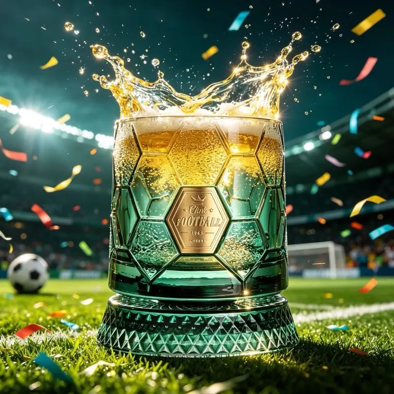 Premium Football Spinning Crystal Glass Water Tumbler - 8.3oz (245ml) Durable Lightweight Drinkware with Spin Base, Ideal for Sports Themed Gifts, Casual Gatherings Kitchenware, Cylindrical