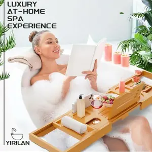 Premium Bathtub Tray Caddy, Expandable Bath Tray, Unique House Warming Gifts, New Home, Anniversary and Wedding Gifts for Couple, Bridal Shower Gift Bamboo Soap