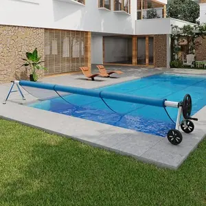 Pool Cover Reel, Adjustable 12 ft -22 ft, Heavy-Duty Aluminum Solar Cover Roller with Hand Crank, 6 Straps & Clips, Wheels – Fits Inground Rectangular/Kidney/Oyster Pools, Rust-Proof (21 ft), Black, Rectangular Swimming Pool, Pool Accessories