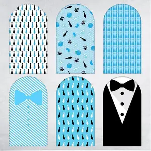 15-day 2D Flat Delivery Blue Stripe Bow Tie Arch Backdrop Cover for Gentleman Baby Shower