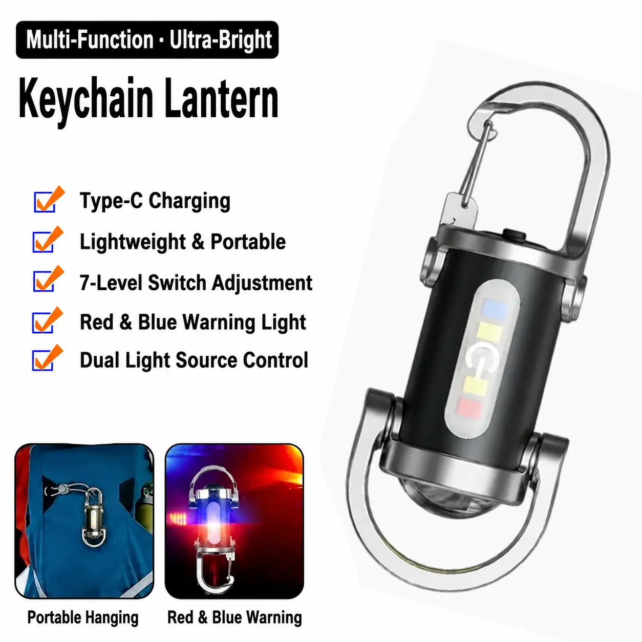 【2026】 Rechargeable Mini Keychain Flashlight ,Super Bright,1200 Lumens EDC Mini Flashlights, COB Keychain Work Light Flashlights 6 Light Modes, Bright Mini Keychain Light for Walking, Searching ,camping and Hiking boyfriend、family best gift