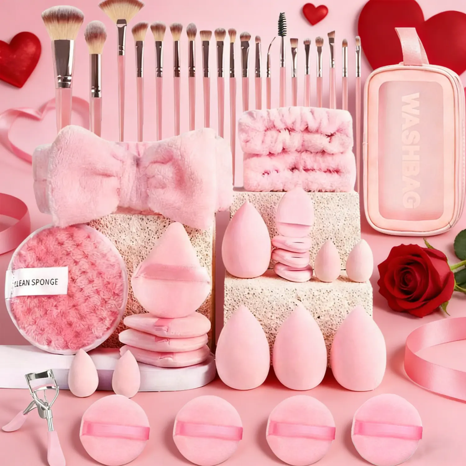 Makeup Brush Set 20 & 46 Pcs, Soft Synthetic Cruelty-Free Brushes for Seamless Blending, All-in-One Starter Cosmetic Kit with Pink Portable Beauty Organizer Bag for Flawless Face Makeup, Holiday Gift for Beginners