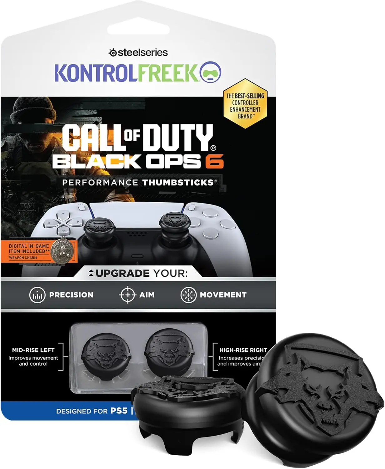 KontrolFreek Call of Duty Black Ops 6 Performance Thumbsticks for PS4 and PS5, 1 High-Rise and 1 Mid-Rise, Black