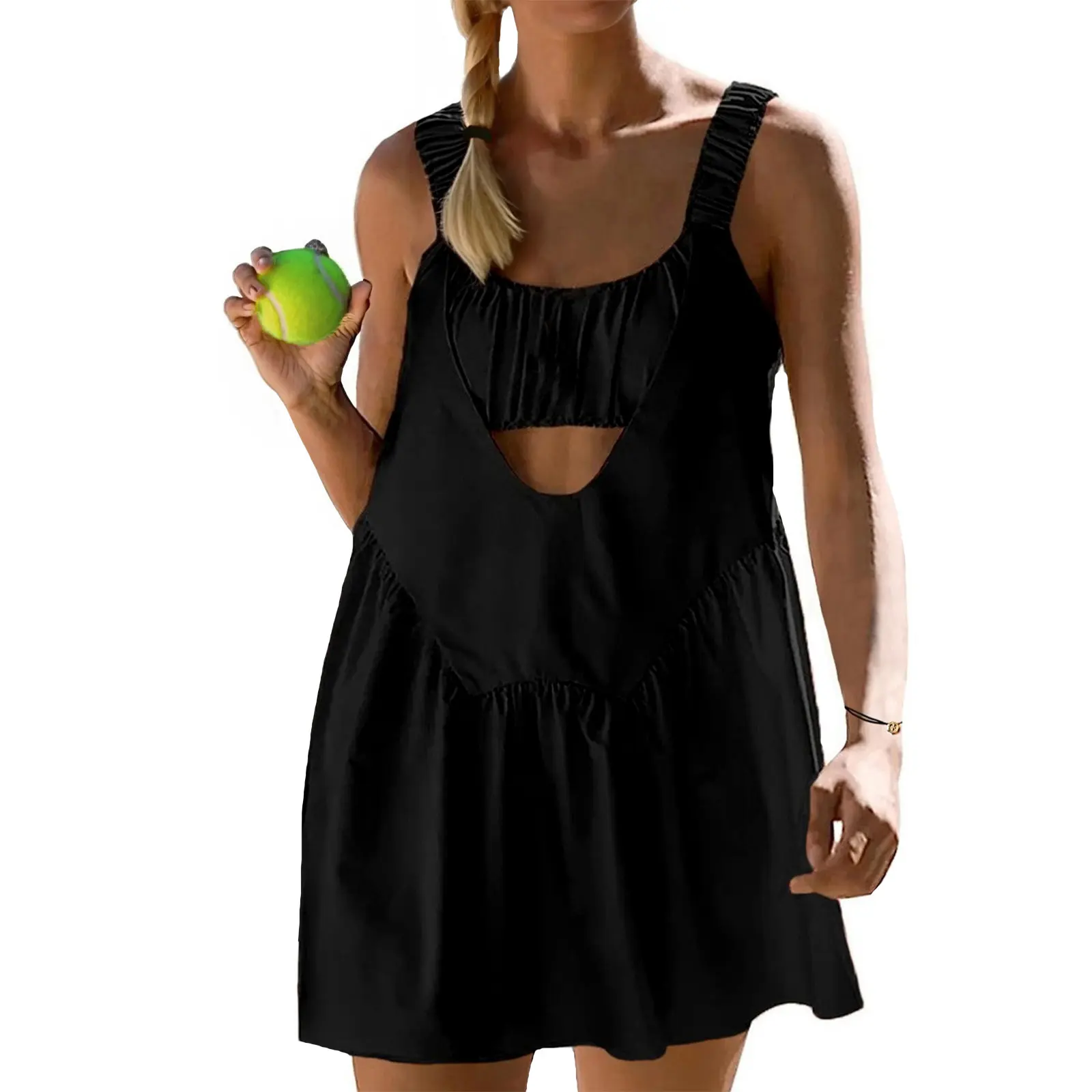 AnotherChill Women's 2-Piece Tennis Dress Set - Built-in Bra, Matching Shorts with Pockets, Cut Out Design - Gym, Golf Workout Sets Women Clothes #sohochic
