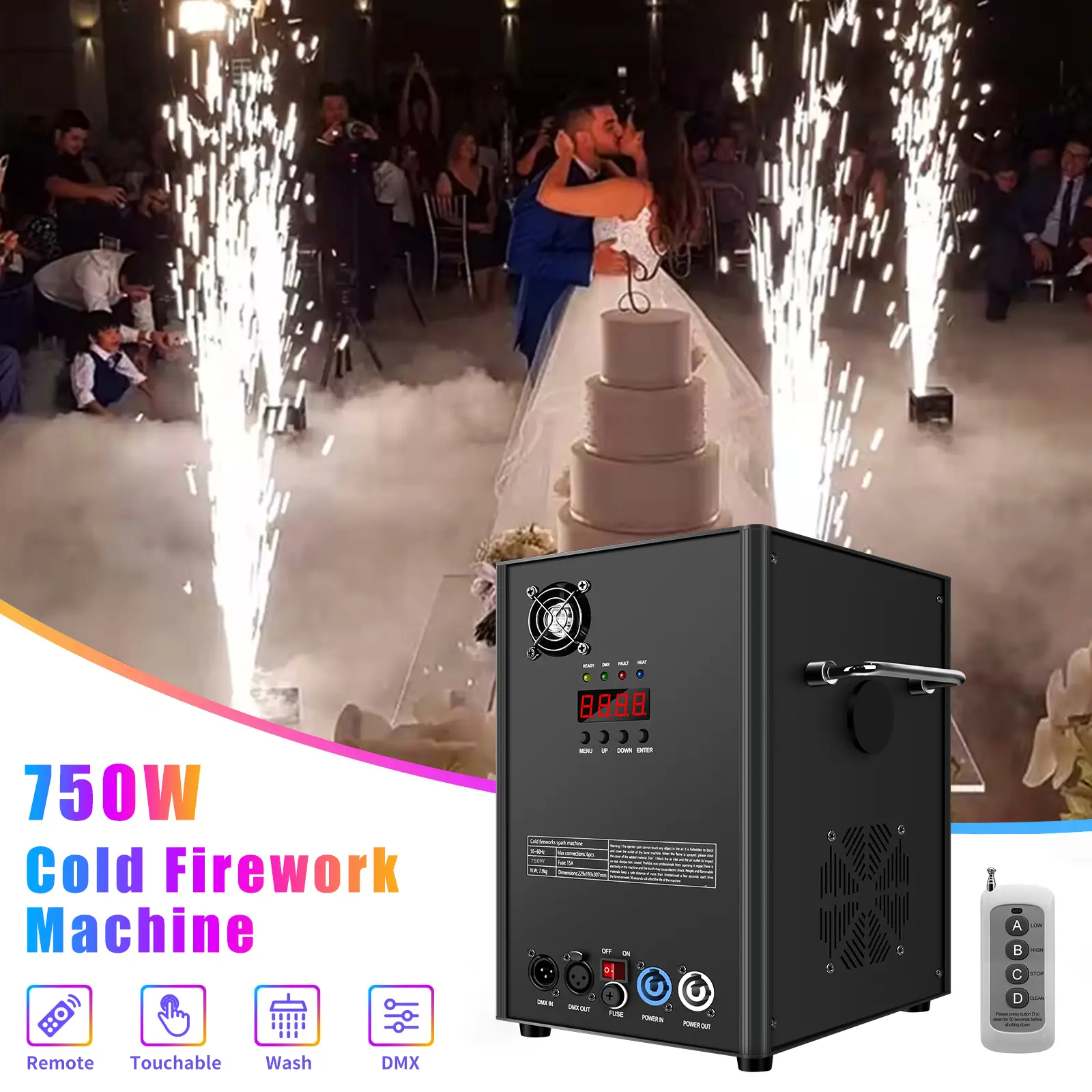 PAIDUN 750W Cold Spark Machine Fountain Firework Effect Stage Equipment DJ Disco Wedding