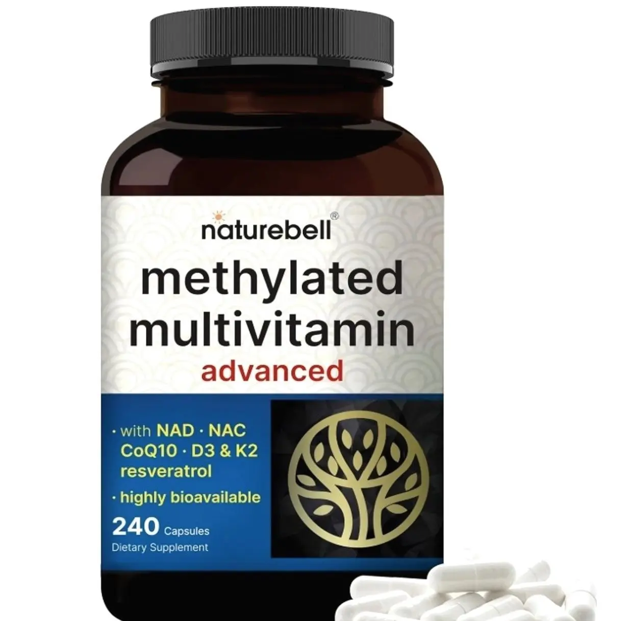 Methylated Multivitamin for Men and Women, 240 Capsules | 27-in-1 Formula with Vitamins B Complex, C, D3, K2, NAD, NAC, CoQ10, Resveratrol, Magnesium, Zinc & More | Daily Essential Vitamins