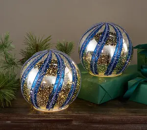 Set of 2 6" Illuminated Jeweled Swirl Spheres by Valerie