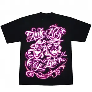 Pink Airbrushed Smile Now Cry Later Chicano Tattoo Graphic Cotton Tee or Hoodie for Men Ideal as Gifts Fashion Tops Love Menswear Stylish