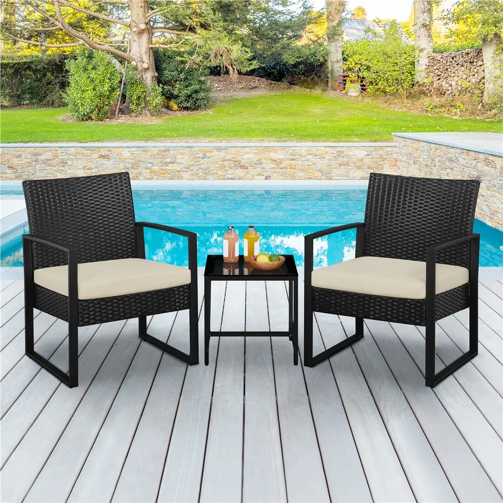 Yaheetech 3-Piece Rattan Bistro Patio Furniture Set, Indoor/Outdoor Wicker Modern Conversation Set, 2 Chairs & Tempered Glass Coffee Table for Garden, Balcony, Outdoor Furniture Set,home decor,camping essentials