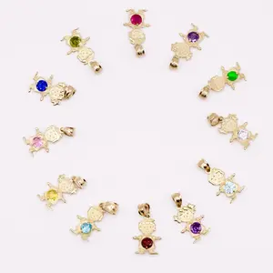 14k Solid Gold Boys & Girls Birthstone Charm Pendant With 14k Gold Necklace (All 12 Months)