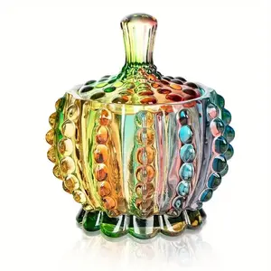 Rainbow Multi-Color Glass Jar with Lid, Elegant Crystal Texture, Perfect for Weddings, Parties, Buffets, Jewelry Display