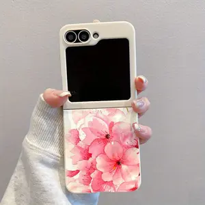 Large Powder Flower Bright White Pattern TPU Foldable Full-Body Anti-Drop Phone Case for Galaxy Z Flip 6, for Galaxy Z Flip 5, for Galaxy Z Flip 4, for Galaxy Z Flip 3 5G, TPU Phone Case Suitable for Samsung Galaxy , Mixed Durable Scratch-Resistant Shell