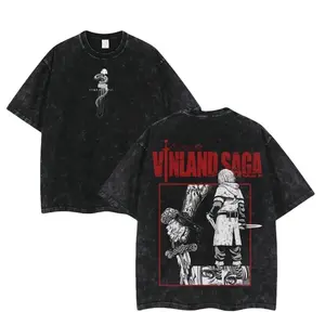 Thorfinn Vinland Saga Anime Men's Oversized Soft Heavyweight Cotton T-Shirt - Double-Printed Vintage Washed Short-Sleeve Seamless Clothes (1-Piece Unisex Apparel for Anime Fans)