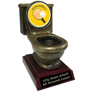 BuyAwardsandTrophies Pickleball Toilet Resin Trophy, Gold