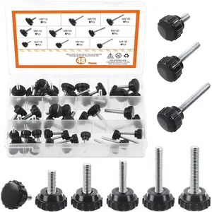 48Pcs M4 M5 M6 9 Sizes Threaded Knurled Thumbscrew Clamping Knobs Grip Thumb Screw Assortment Kit, Knurled Clamping Knob Grip Black Round Clamping Screws