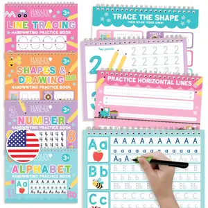 Hadley Designs Magic Kids Grooved Handwriting Practice Copybooks Reusable ABC Tracing Number Tracing Pen Refills Visual Learning Tools Home Classroom Student Essentials