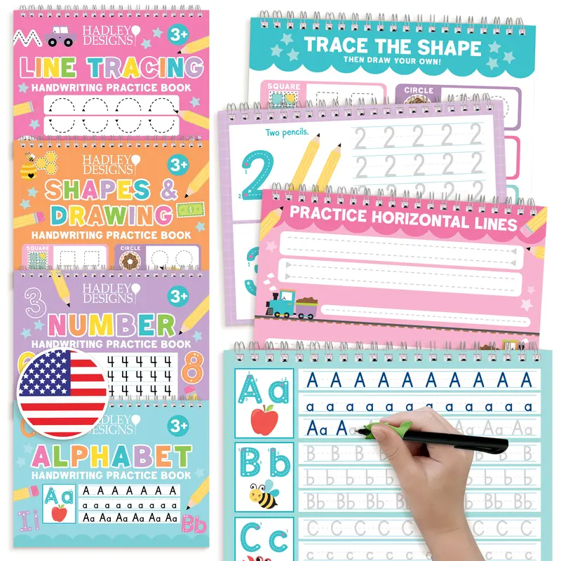 Hadley Designs Magic Kids Grooved Handwriting Practice Copybooks Reusable ABC Tracing Number Tracing Pen Refills Visual Learning Tools Home Classroom Student Essentials