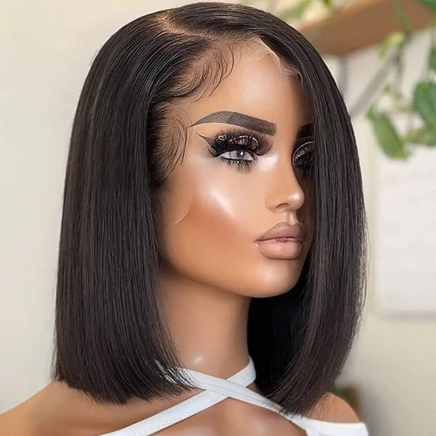 Women's Human Hair Short Bob Lace Frontal Wig, 13x4 HD Frontal Lace Bobs, Pre-Plucked Glueless Black Color, for Female Everyday Wear, Hd Frontal Wig, Lace Front Bobs