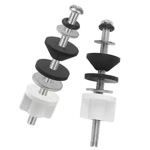 Universal 2 count Toilet Seat Hinge  Kit,  Stainless, Heavy Duty Toilet  and Rubber Washers Gaskets with Extra Long Nut White Plastic Down Lock Screw for Fastening