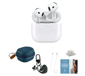 Apple AirPod 4 with Software Suite, Travel Case, Silver Keycha