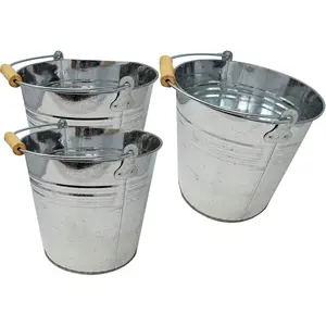 Large 2 Gallon Metal Bucket (3 Pack) Pail Tins  W/ Handle for Gifts Basket, Ice,  or Candy - 10" top x 9" h x 7.5" Bottom