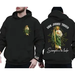 Saint Jude Thaddeus 2 Sides Hoodie – Always by My Side Jesus Pullover, Spanish Christian Faith Unisex Pullover
