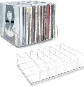 2 Pcs Clear Acrylic CD Holder, DVD Display Rack & Storage Box Vinyl Record Storage Stand, Holds up to 14 Cases for Media Countertop Kitchen Bathroom Cabinet