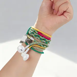 1-piece set of colorful woven USB-C wristband earphones - anti tangling wearable wristband earphones, wired in ear earphones, equipped with digital IC plug, comfortable for music, sports and gaming, portable and portable audio accessories